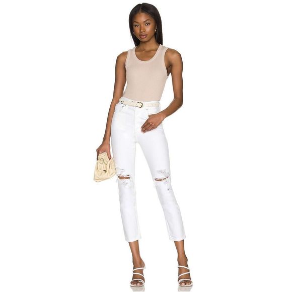 AGOLDE Riley High Rise Straight Crop in White Slant Size 31